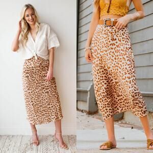 Free People Leopard Print Midi Skirt US 4 Fall‎ Slip Lightweight